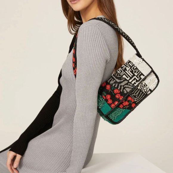 Staud Black Patchwork Muti-pattern Tommy Beaded Bag - Picture 15 of 15